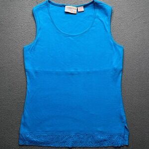 Personal Identity Women Tank Top Blue 100% Cotton XL Lace Trim Casual Shell